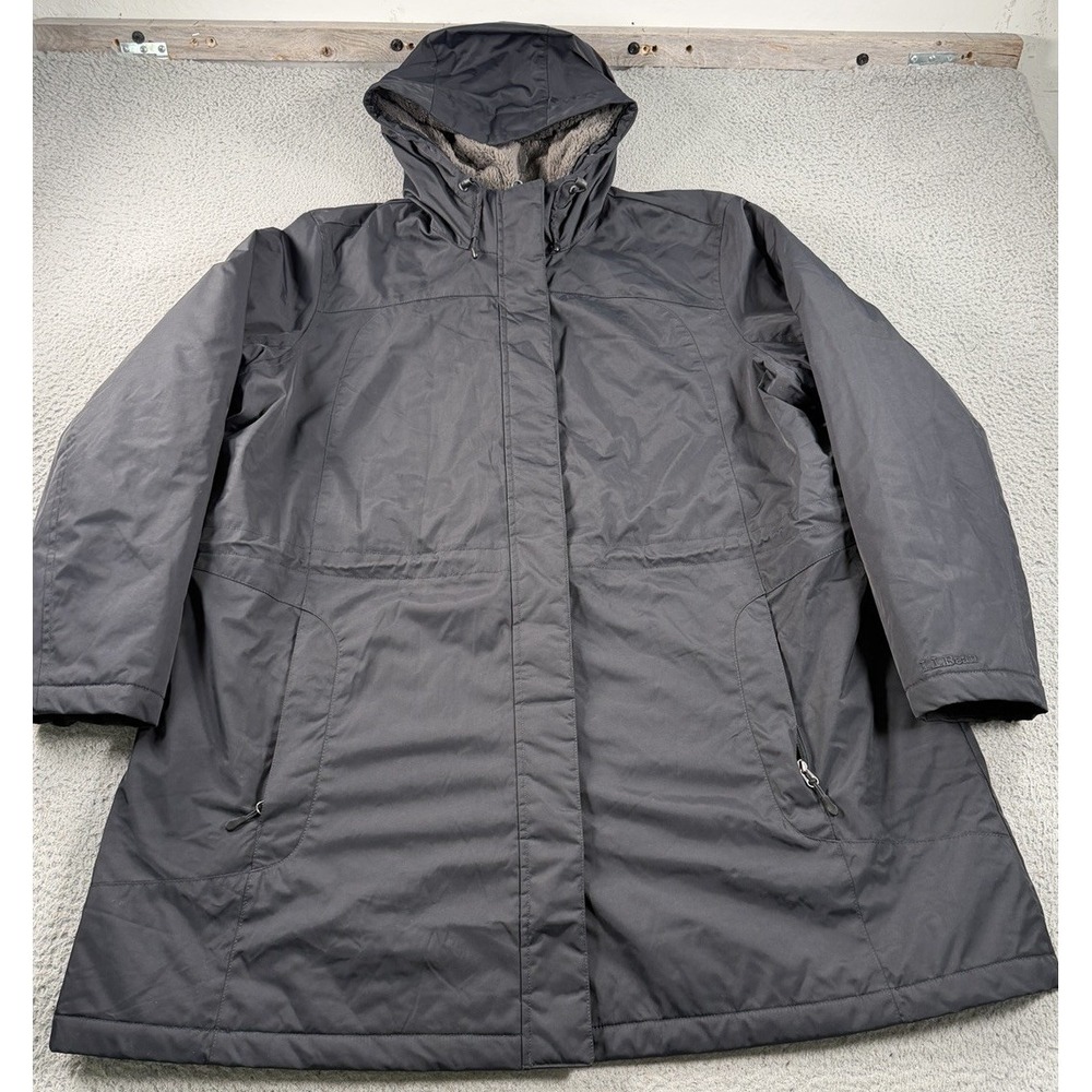 LL‎ Bean Warmer Puffer Parka Jacket Womens 3X Reg Black Faux Fur Hooded 271141